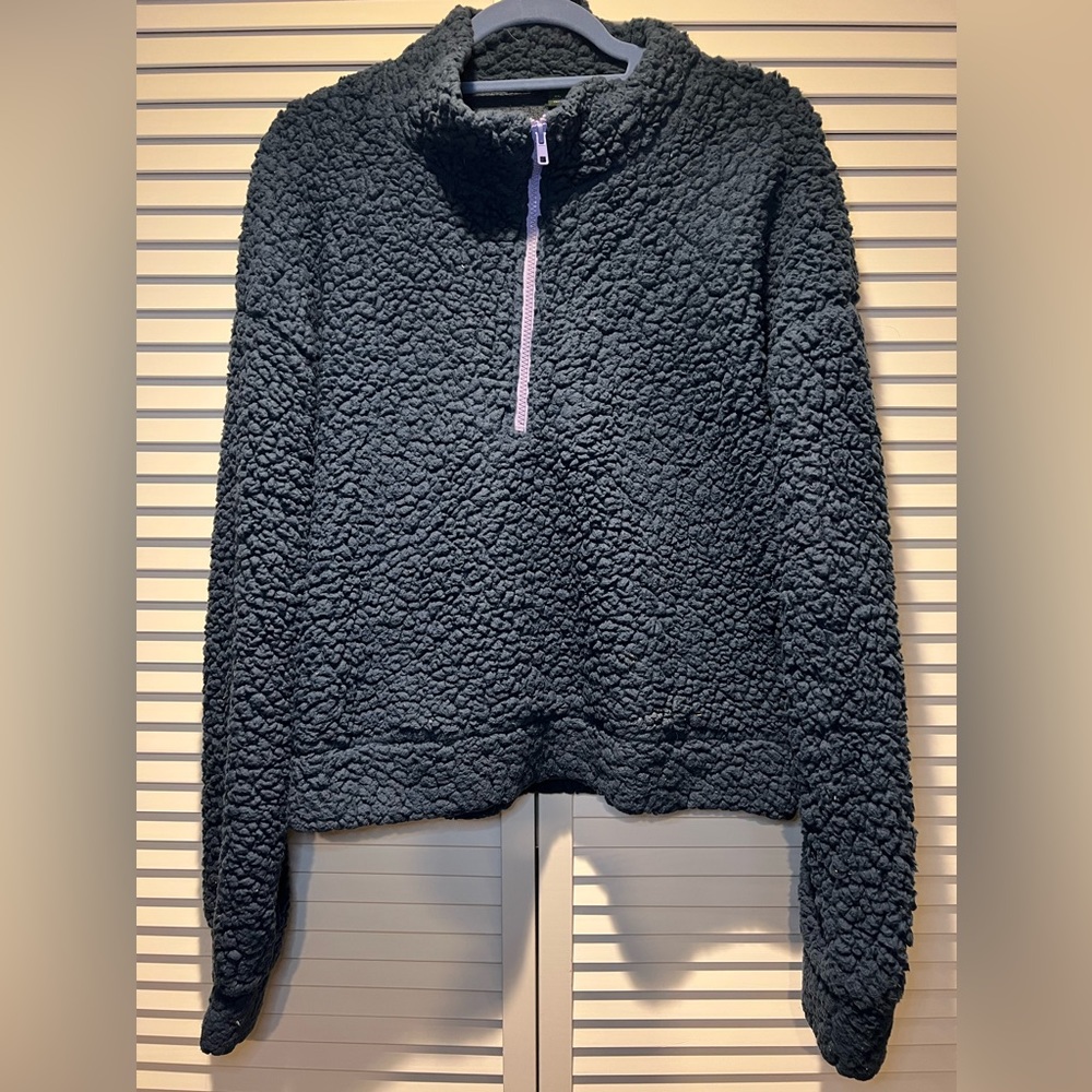 WILD FABLE Cropped Sherpa Sweater, Blue, XXL